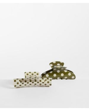 Accessorize Set Van 2 Haarclips Met Polkadot - Groen