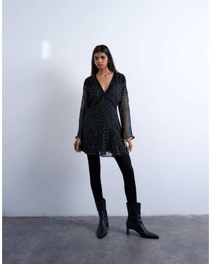 TOPSHOP Longsleeve Lace Trim Mini Tea Dress - Multicolour