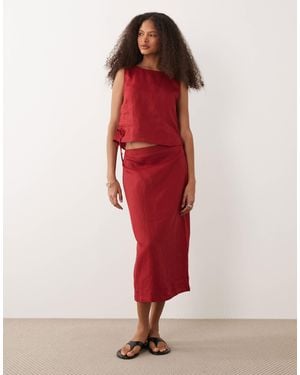 Mango F 100% Linen Midi Skirt Co-ord - Red