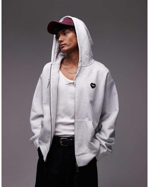 Carhartt Sudadera Con Capucha, Cremallera Y Estampado "Heart Ii Hartt" De - Gris