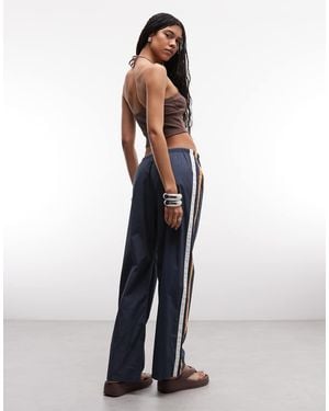 Roxy Pantalones Azul Añil De Pernera Recta Con Raya Lateral - Blanco