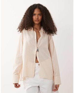 Cotton On Haven Oversized Dad Shirt Linen Look - Natural