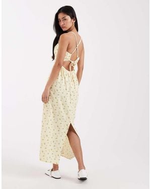 JJXX Linen Mix Maxi Dress With Floral Print - Natural