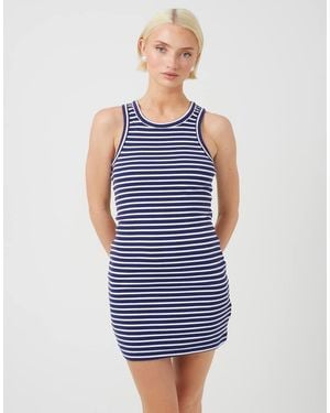 Brave Soul Striped Ribbed Sleeveless Mini Dress - Blue