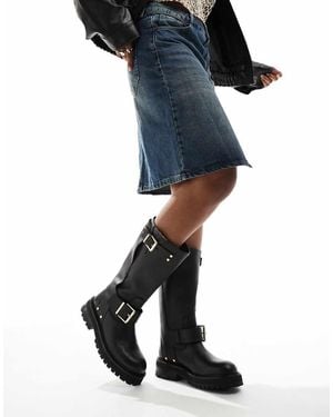 AllSaints Tay Leather Buckle Biker Boots - Blue