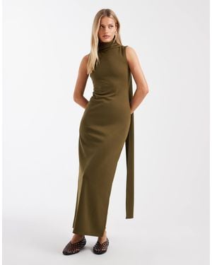 ASOS Interlock Sleeveless Maxi Dress With Scarf Detail - Green