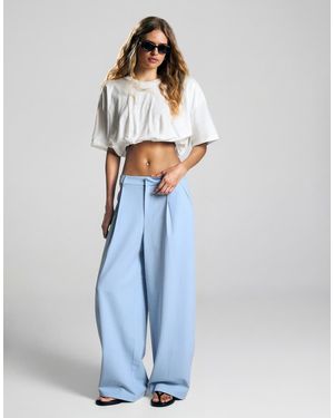 Bershka Double Fabric Voluminous Trousers - Blue