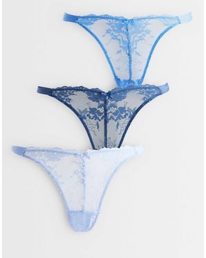 Boux Avenue Fran 3 Pack High Leg Lace Lingerie Thongs - Blue