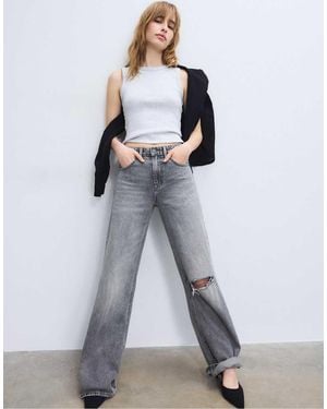 Stradivarius D92 Straight Wide-leg Jeans - Grey