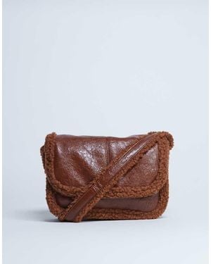 TOPSHOP Solo Borg Trim Shoulder Bag - Brown
