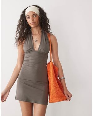 Weekday Deep Halter Neck Mini Dress - Brown
