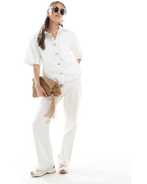 ASOS Denim Short Sleeve Shirt With Pocket - White