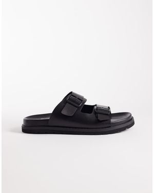 schuh Sandalias Negras De Cuero Con Dos Tiras Con Hebillas Swift De -Negro - Multicolor