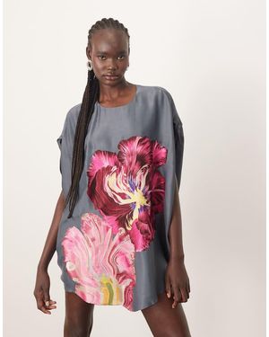 ARRANGE Distorted Floral Embroidered Cocoon Mini Dress - Pink