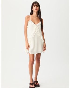 Stradivarius Vestito Corto Con Spalline Sottili E Volant - Bianco