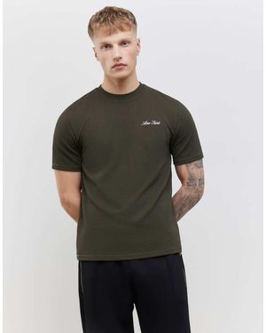 River Island Slim Fit Textured Ame Saint T-Shirt - Green