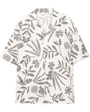 Pull&Bear Short Sleeve Printed Crepe Shirt - White