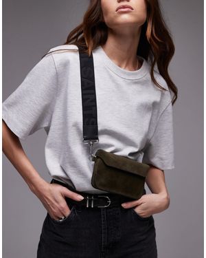 AllSaints Zoe - sac bandoulière en cuir - kaki - Gris