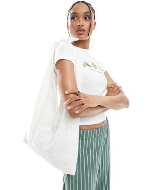Pull&Bear Embroidered Tie Up Detail Shopper - White