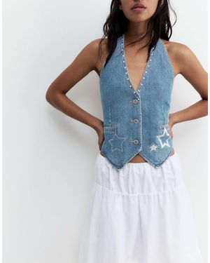 Pull&Bear Jeansweste mit sternenprint - Blau