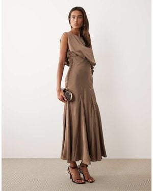 ASOS Satin Draped Bodice Full Skirt Godet Maxi Dress - Natural