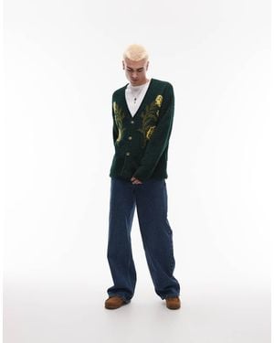 TOPMAN Relaxed Cardigan - Green