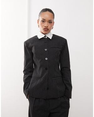 Labelrail X Jennifer Mcking Tailored Pinstripe Fitted Blazer Co-Ord - Black