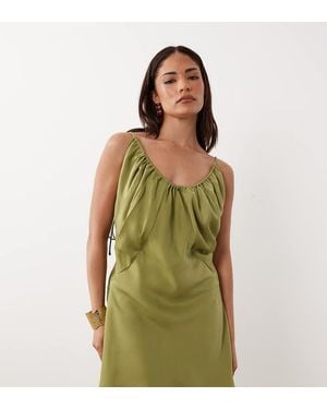 ASOS Asos Design Petite Bias Cut Scoop Neck Low Back Satin Mini Dress - Green