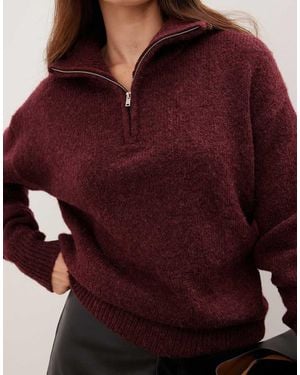 NA-KD Wool Blend Zipper Jumper - Red