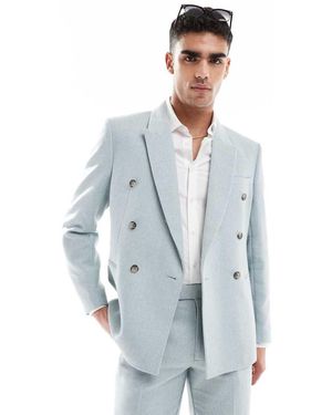 ASOS Wool Blend Double Breasted Regular Suit Jacket - Blue