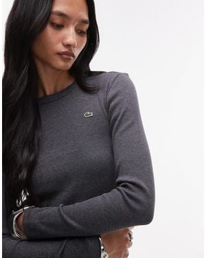 Lacoste – geripptes, langärmliges t-shirt - Grau