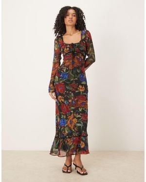 ASOS Vestido Largo De Manga Larga Con, Cuello Ancho Y Pecho Fruncido De - Neutro
