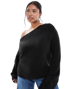 ASOS Asos Design Curve Knitted Off The Shoulder Slouchy Jumper - Black