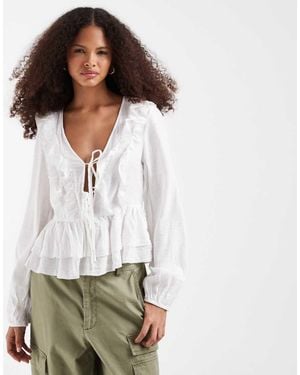 Vero Moda Ruffle Detail Tie Front Boho Blouse - White