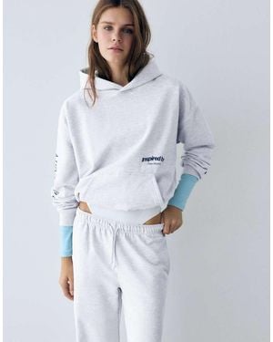 Pull&Bear Graphic Print Hoodie - White