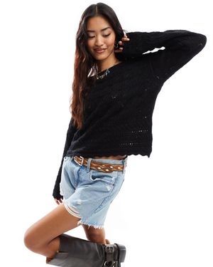 Vero Moda – grobmaschiger strickpullover - Schwarz