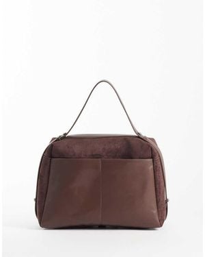 ASOS Bolso Satchel Tote De Ante Sintético En-Marrón