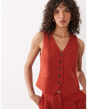 Nobody's Child Vinnie Linen Blend V-neck Waistcoat Co-ord - Red