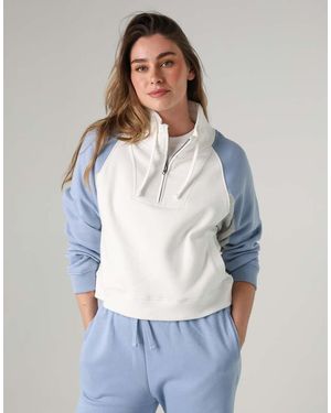 French Connection Cotton Blend Panel Colourblock Pullover Zipped Hoody - Blue