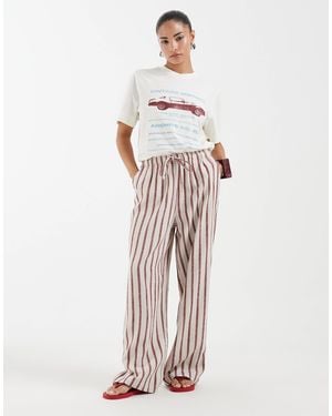 Only Petite Tie Waist Pants With Linen - White