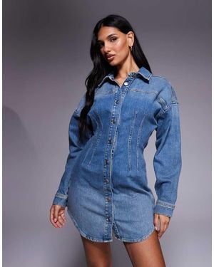GOOD AMERICAN Denim Cinch Waist Mini Shirt Dress - Blue