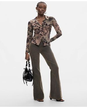 Desigual Camicia Floccata Multicolore Con Bottoni - Bianco