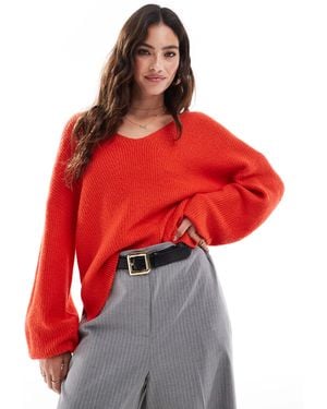 Threadbare Pull souple et duveteux à col en v - Rouge