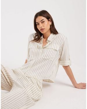 Aware Linen Blend Sleeve Detail Safari Shirt Co-Ord - Natural