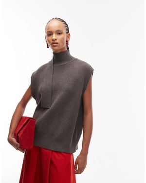 ASOS Fine Knit Scarf Detail Tank Top - Red