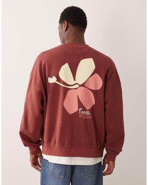 ASOS Felpa Super Oversize Rosso Sovratinto Con Stampa Floreale