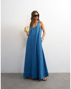 TOPSHOP Denim Ruched Maxi Dress - Blue