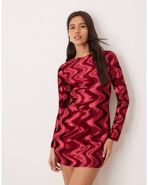 Ghospell Vestido Corto Con Diseño De Chevrón De Terciopelo Cecily Exclusivo De -Rojo
