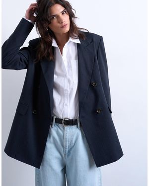 TOPSHOP Double-breasted Subtle Pinstripe Oversized Blazer - Blue