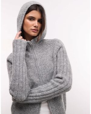 Weekday Wool Blend Zip Cardigan With Hood - Grey